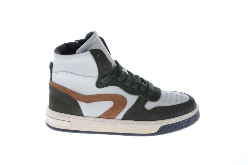 HIP halfhoge sneaker – olijfgroen met cognac en wit