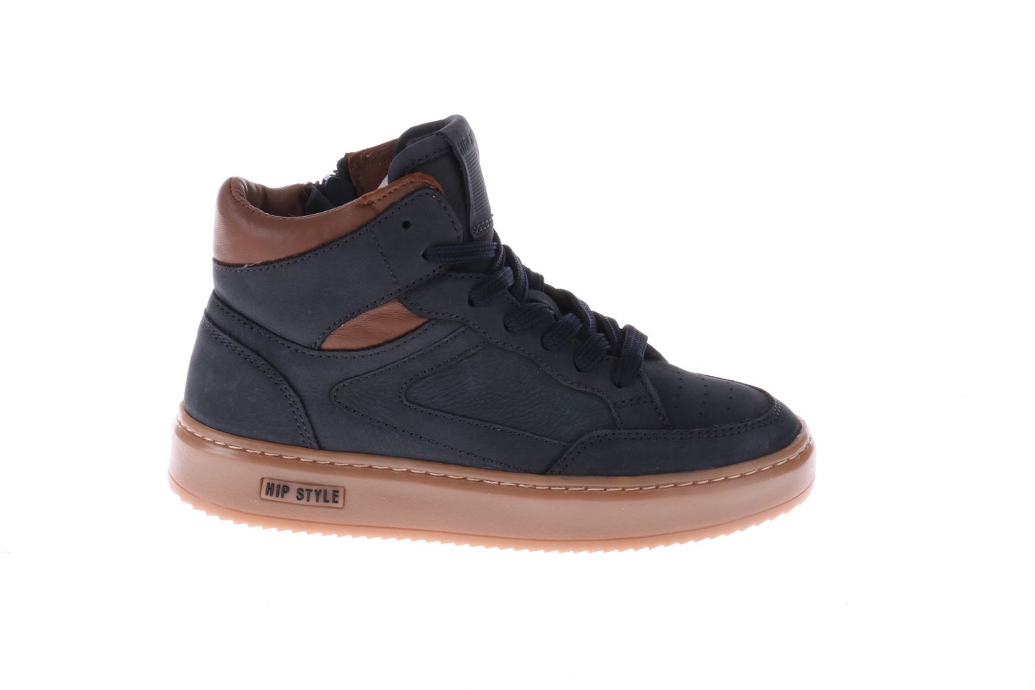 HIP halfhoge sneaker - donkerblauw met cognac details