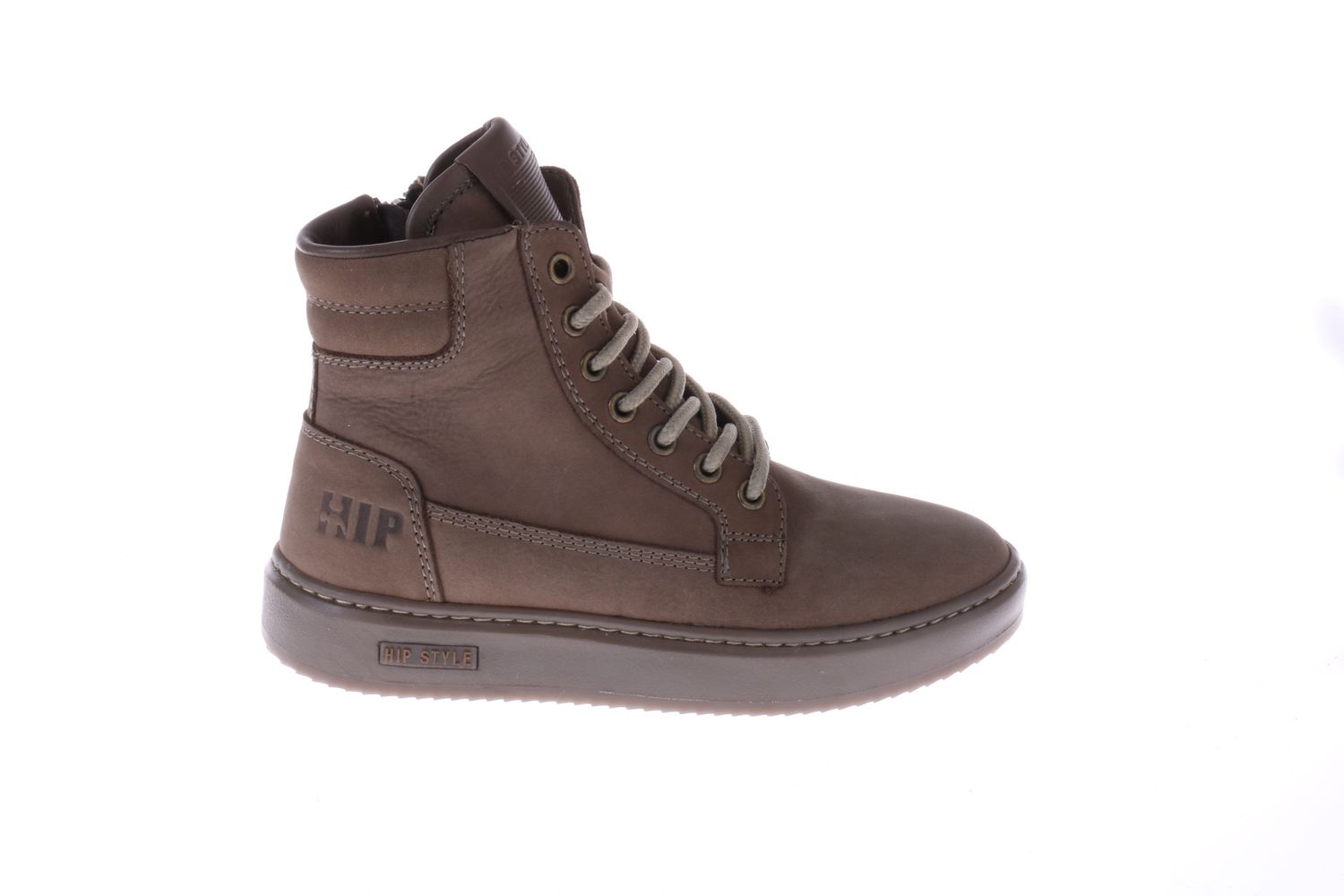 HIP halfhoge sneaker - taupe met beige veter HIP halfhoge sneaker - taupe met beige veter
