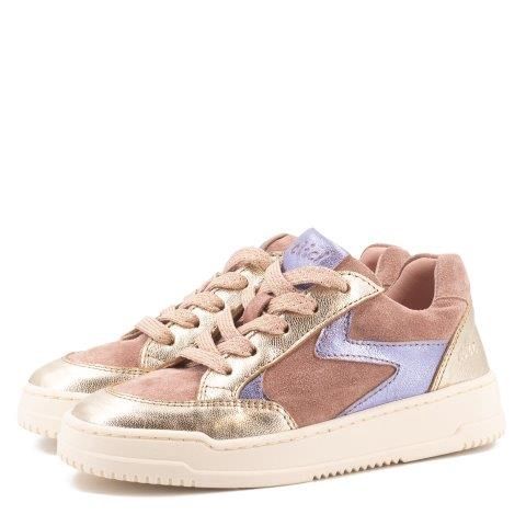 Clic! Veterschoen oudroze met gouden en paarse details