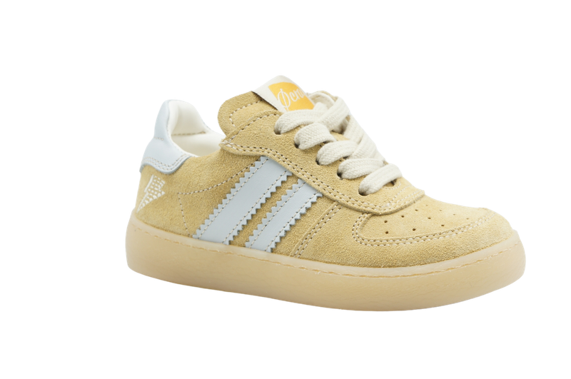 Ocra sneakers // beige met lichtblauwe details