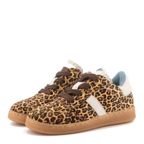 Clic! Veterschoen panter met witte en lichtblauwe details