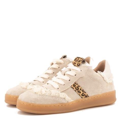 Clic! Veterschoen beige met panter en froezel details