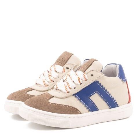 Clic! Veterschoen beige met cobalt en rode details Clic! Veterschoen beige met cobalt en rode details