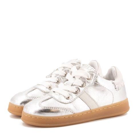 Clic! Veterschoen zilver met witte details
