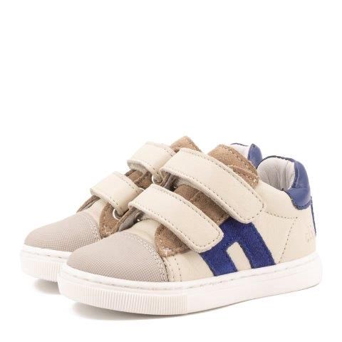 Clic! Klittenbandschoen beige met cobalt en donkerblauwe details