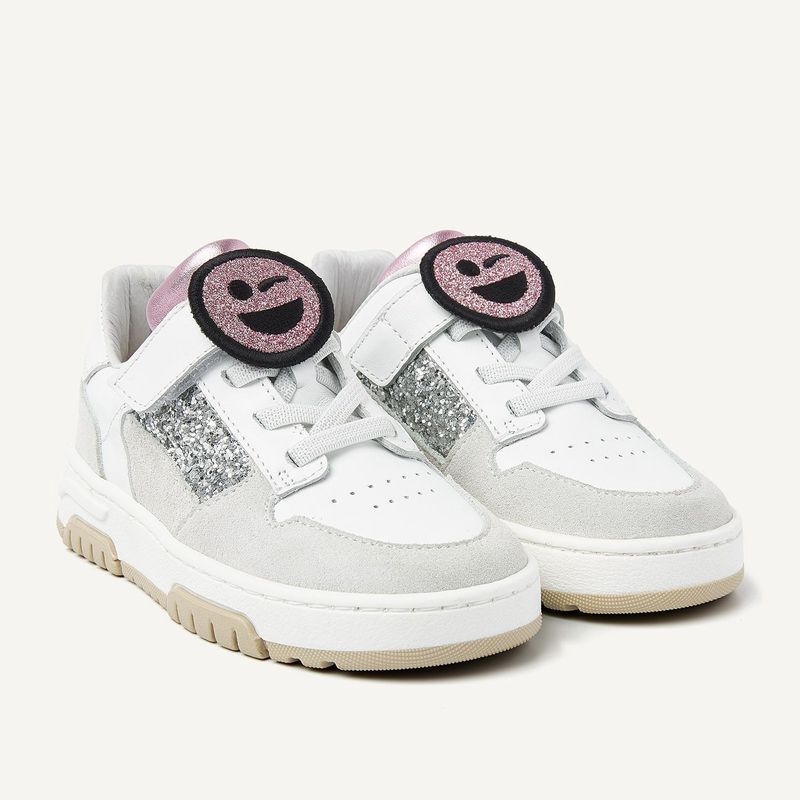 Nubikk Basket Court JR – White Combi Glitter Silver
