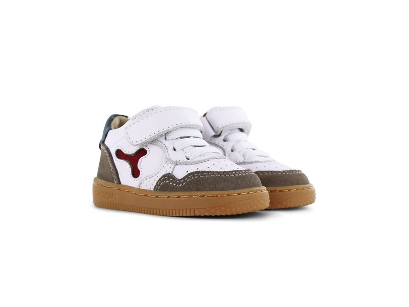Shoesme babysneaker wit met taupe en bordeaux rood