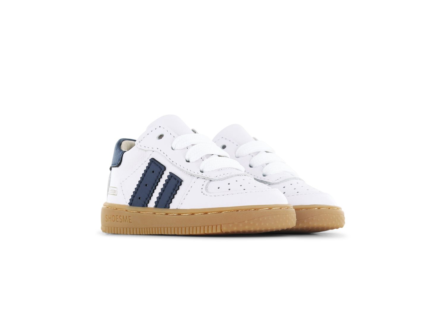 Shoesme basket wit met donkerblauwe strepen
