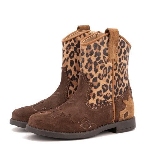 Clic! Westernlaars cognac met leopard details