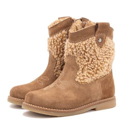 Clic! Westernlaarsje taupe met bont en sticksels