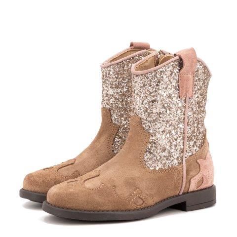 Clic! Westernlaars cognac met oudroze en glitter