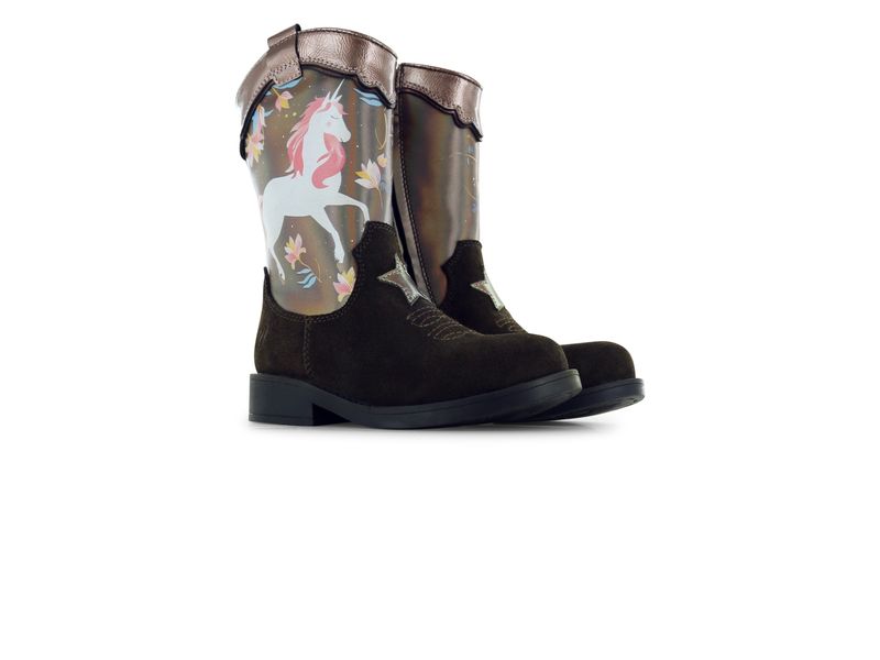 Shoesme cowboylaars donkerbruin met unicorn en roze