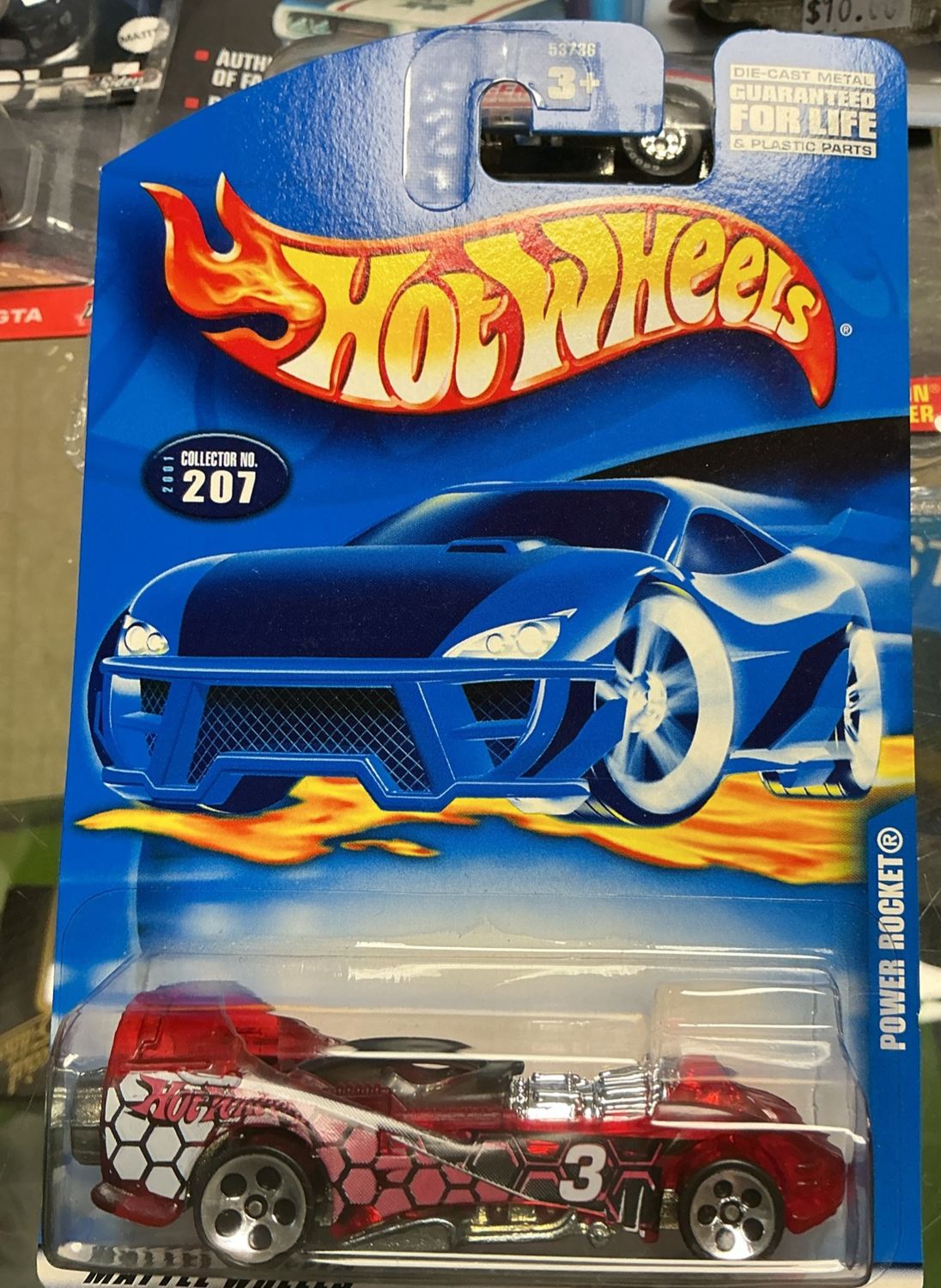 2001 Hot Wheels Mainline/Collector #207 POWER ROCKET Trans Red w/Chrome 5Dot Sp