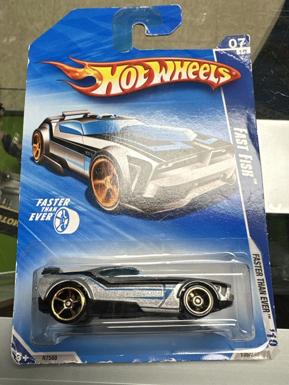 2010 Hot Wheels #135 Faster Than Ever 7/10 FAST FISH Silver w/Gold FTE Sp Wheels