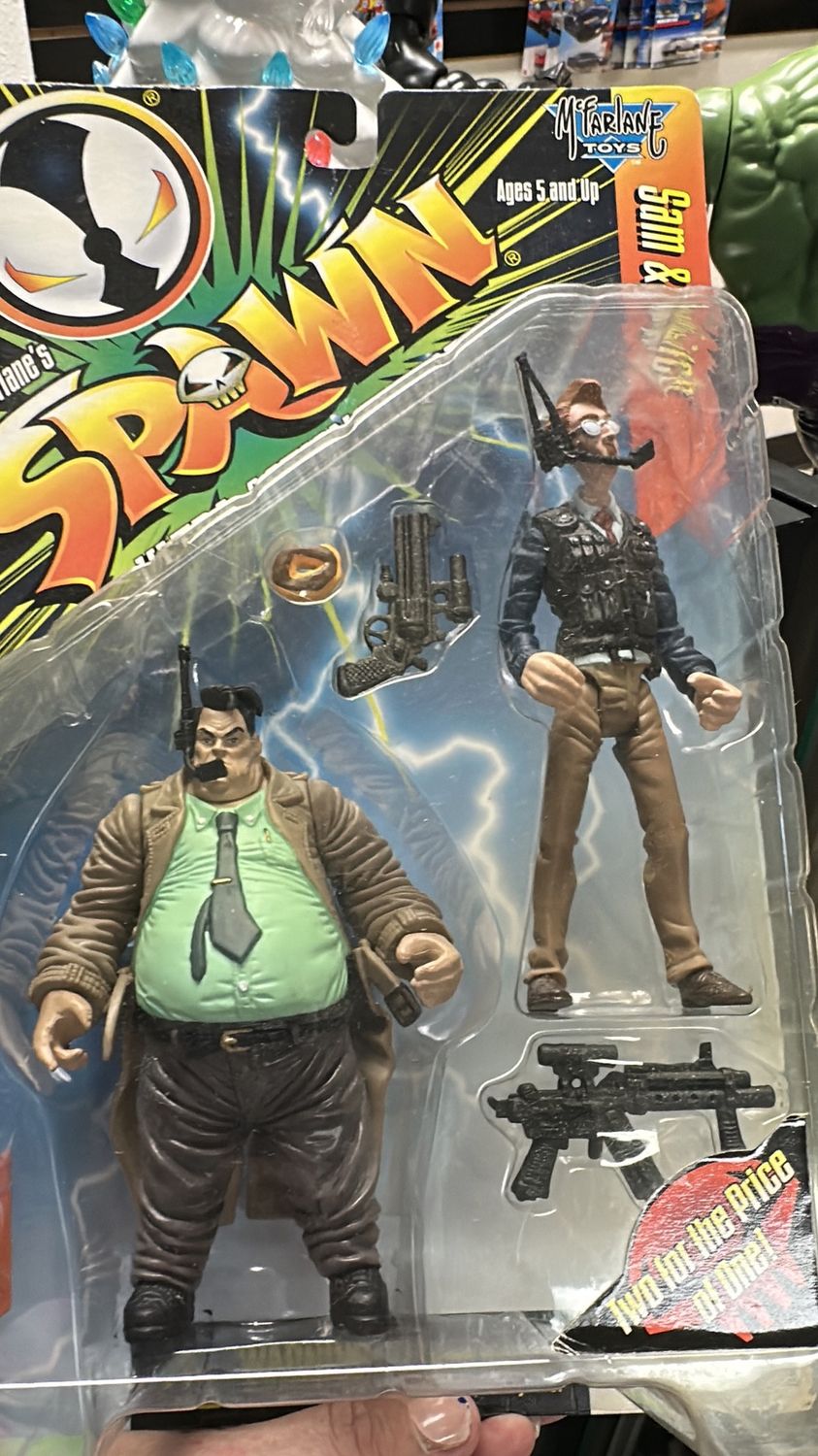 SAM &amp; TWITCH McFarlane's Spawn Ultra Action Figures Set Series 7 NEW Green Tie