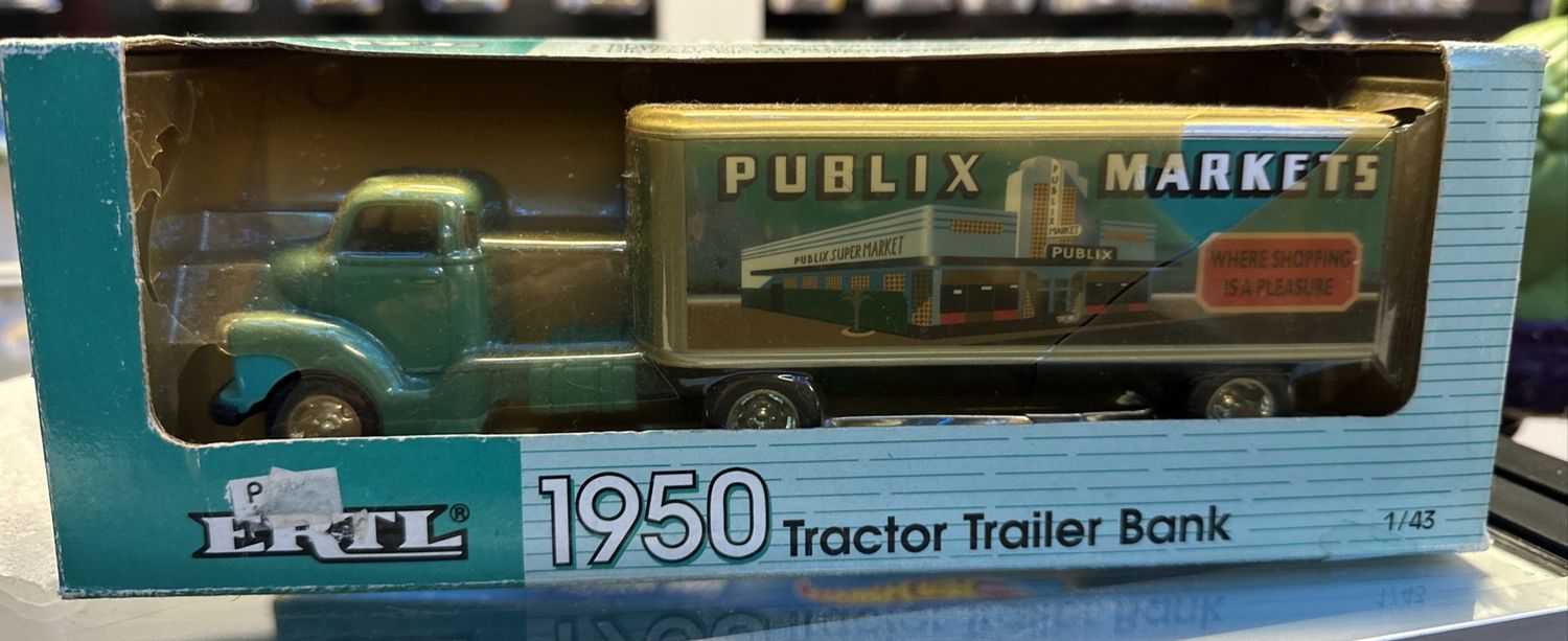 Ertl 1993 Issue 1950 1/25th Scale Tractor Trailer Publix Market Coin Bank MIB