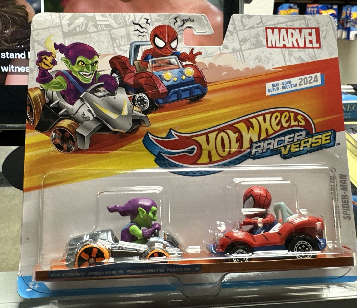Hot Wheels Racer Verse Green Goblin + Spider-Man Diecast 2 Pack Marvel 2024 NEW