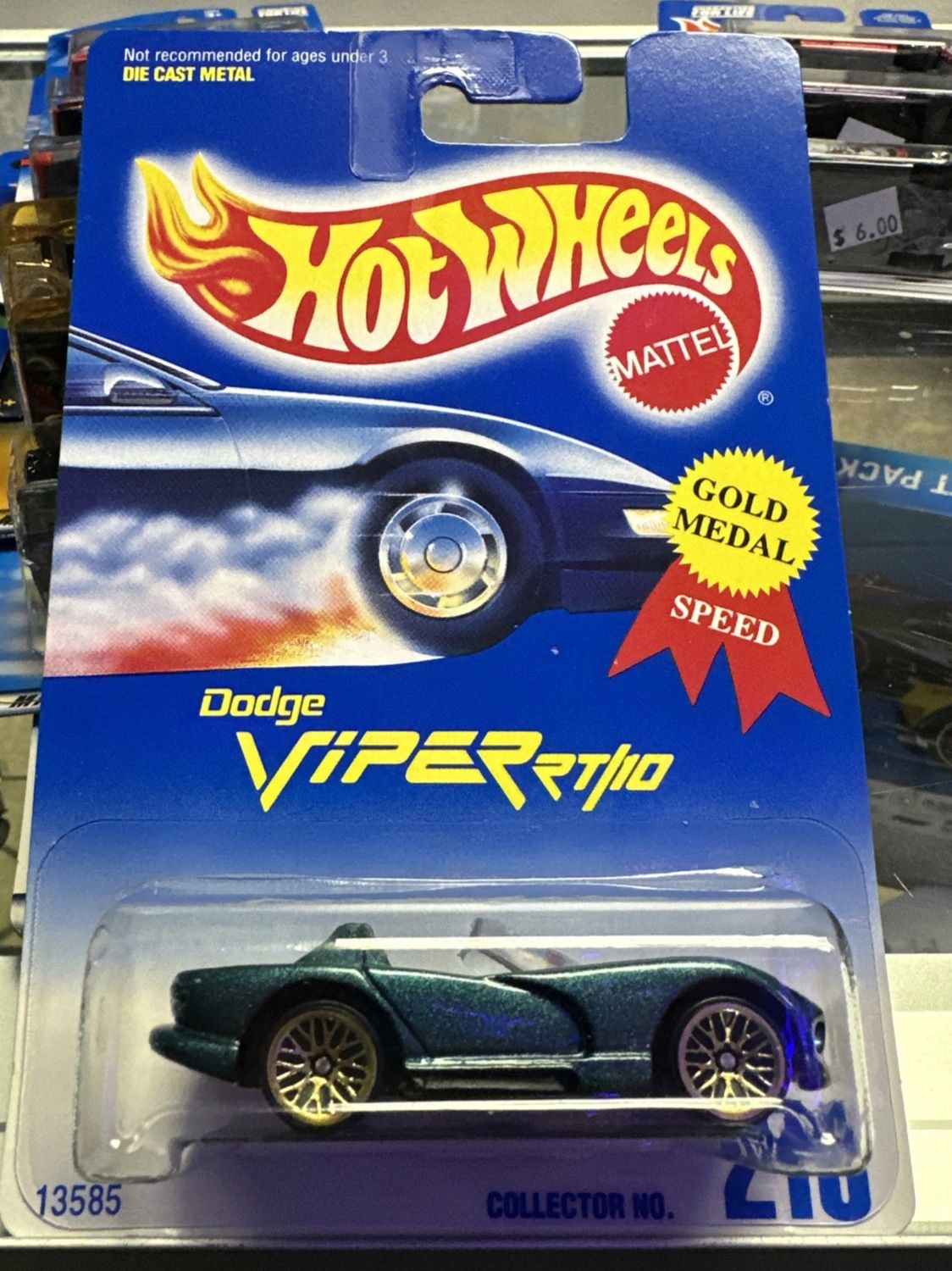 Hot Wheels Green Dodge Viper RT/10 Gold Medal Speed#210 1991 New Faded Blue B177
