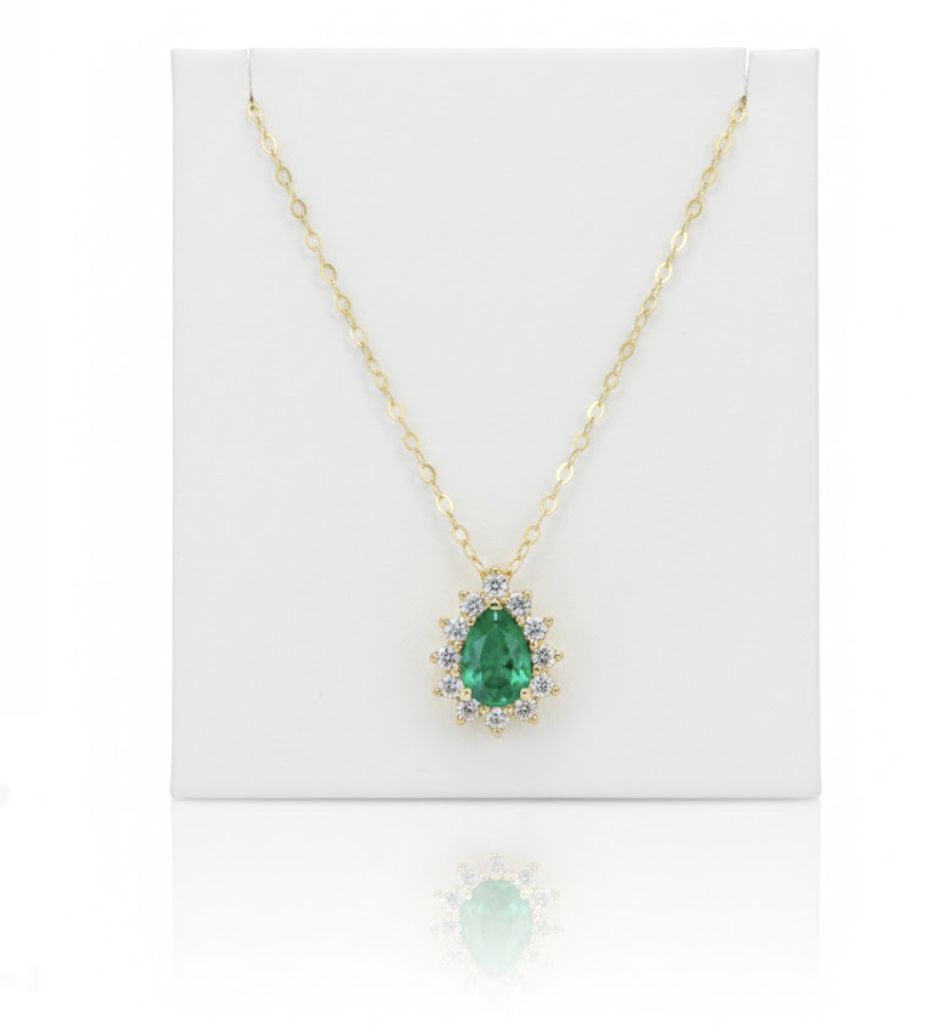 14KY .20TW DIA EMERALD PENDANT