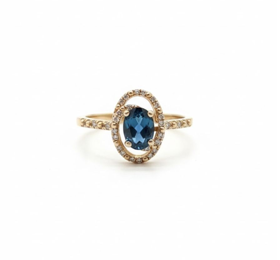 14KR LDN BL TOPAZ .10TW DIA RING
