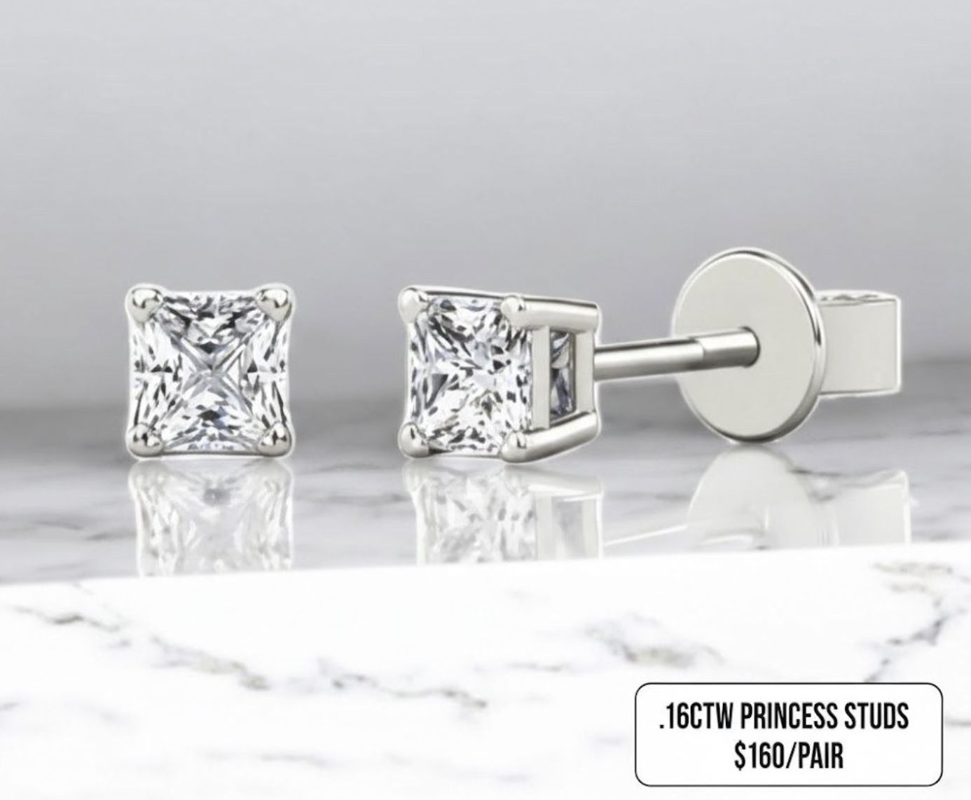 14KW .16TW PRINCESS CUT DIAMOND STUDS