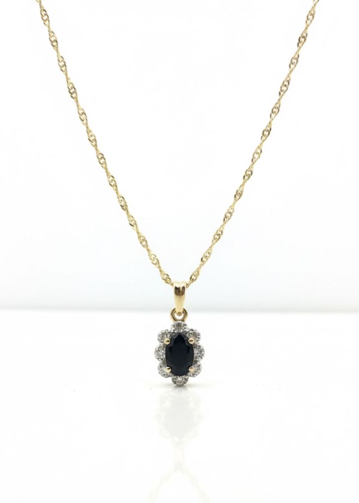 14KY SAPPHIRE .05TW DIA PENDANT