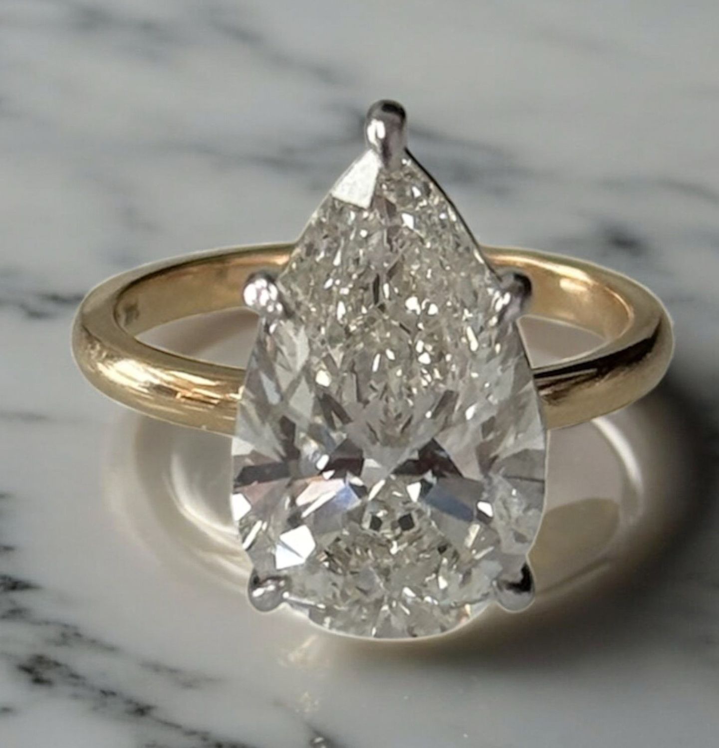 14KY 5.46CT LAB GROWN PEAR RING