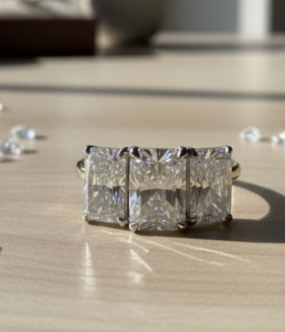 14KW 6.17TW LAB DIA RADIANT 3 STONE RING
