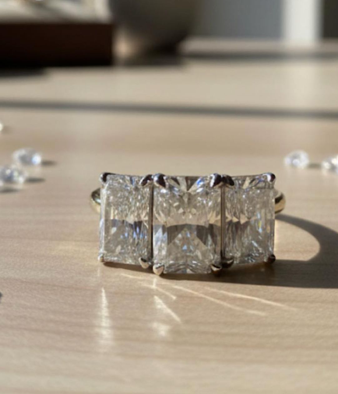14KW 6.17TW LAB DIA RADIANT 3 STONE RING