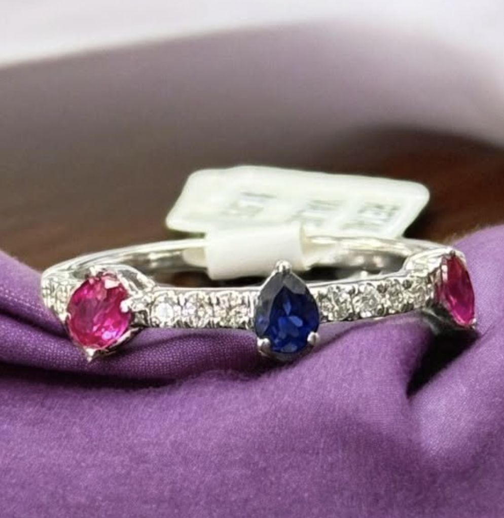 14KW .66TW RUBY SAPPHIRE DIA BAND