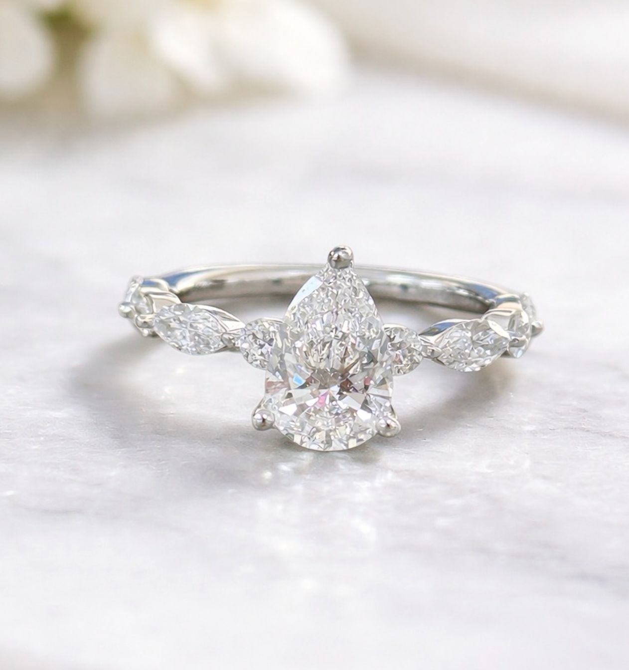 14K WG 1.50CTTW LAB DIA PEAR RING