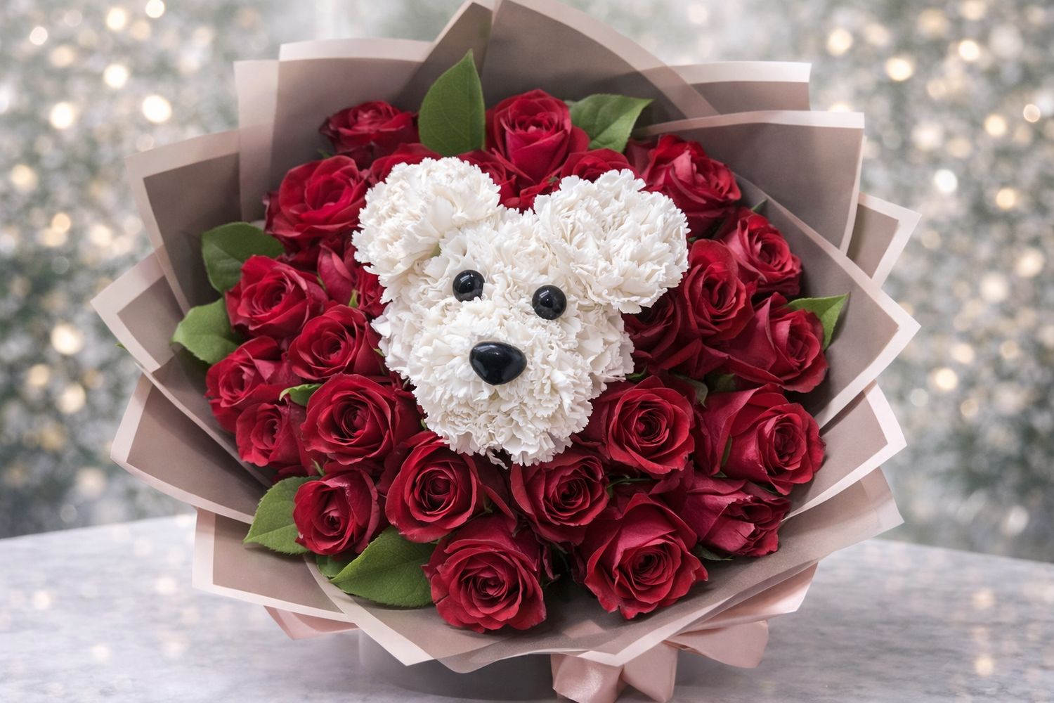 Pure Love Pup Bouquet 50 roses