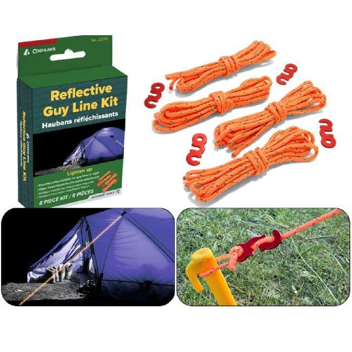 COGHLAN'S Reflective Guy Line Kit 反光營繩套裝 3.8mm粗 | 2.43米長x4條 附4個鋁製調節片