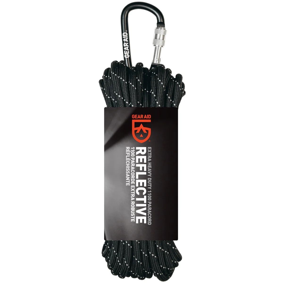 GEAR AID Extra Heavy Duty 1100 Paracord 100ft 傘繩 with Carabiner | Reflective Black | 5.5mm 結構 16條線芯