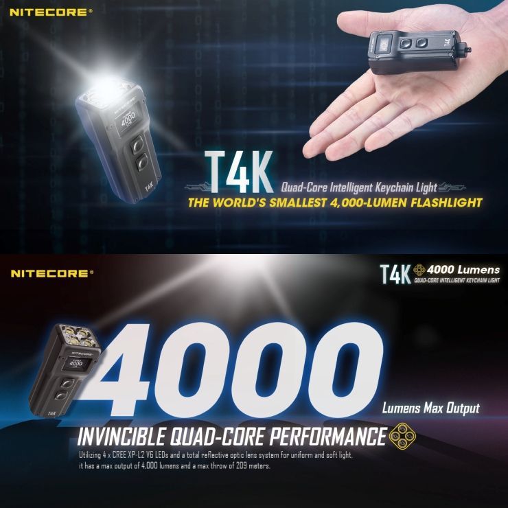 NITECORE T4K 4000流明Lumens Quad-Core Intelligent Keychain Light USB-C充電掌上智能鑰匙扣燈 NITECORE T4K 4000流明Lumens Quad-Core Intelligent Keychain Light USB-C充電掌上智能鑰匙扣燈