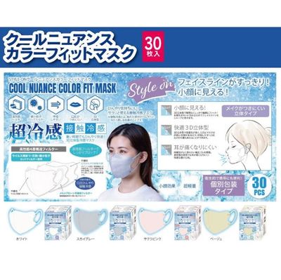 日本直送 | (3D立體纖臉) 接觸超冷感口罩(30個/盒)大人款 Cool Nuance Color Fit Mask