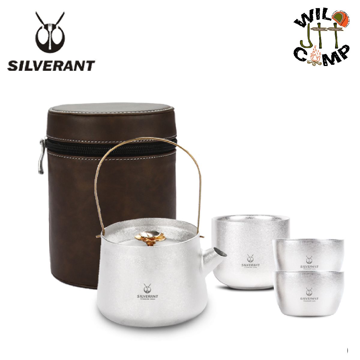 SilverAnt 純鈦 金花迷你茶具4件套 (鈦晶) Titanium Golden Flower Mini Tea Set of 4 | 便攜 | 耐腐蝕 | 露營旅行