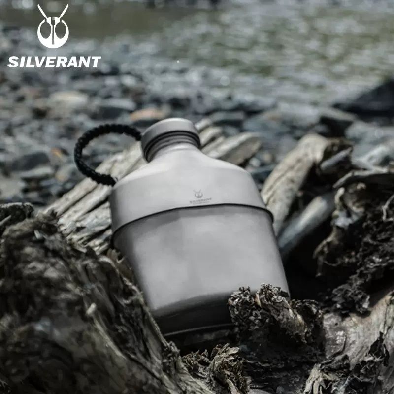 SilverAnt 純鈦行軍壺 1L 連純鈦杯 (帶繩款) Titanium Canteen Military Mess Kit | 可明火直燒