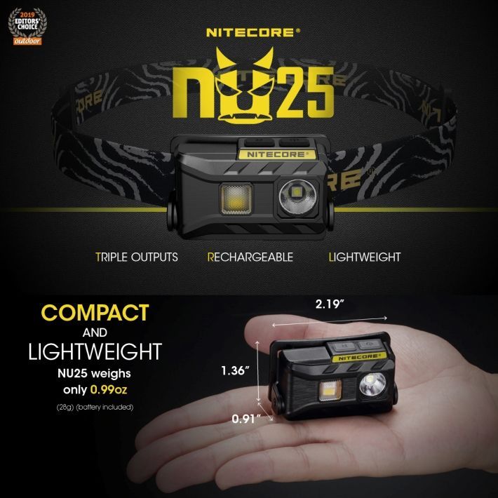 NITECORE NU25 Headlamp (360流明) 輕量級 USB充電頭燈  跑步 | 登山 | 露營