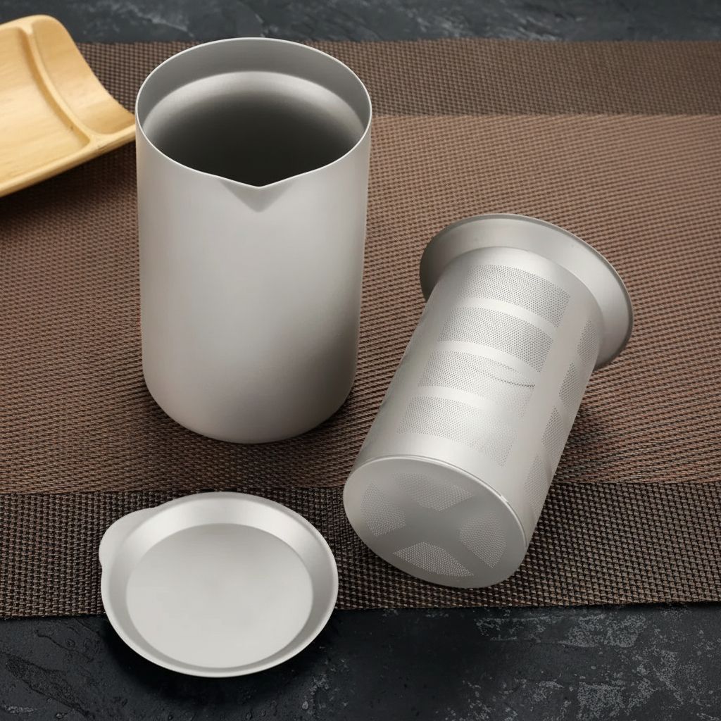 SilverAnt 純鈦雙層泡茶杯 (附皮質收納盒) | 野外飲茶 | 超輕量 Titanium Tea Pour Over Filter 350ml