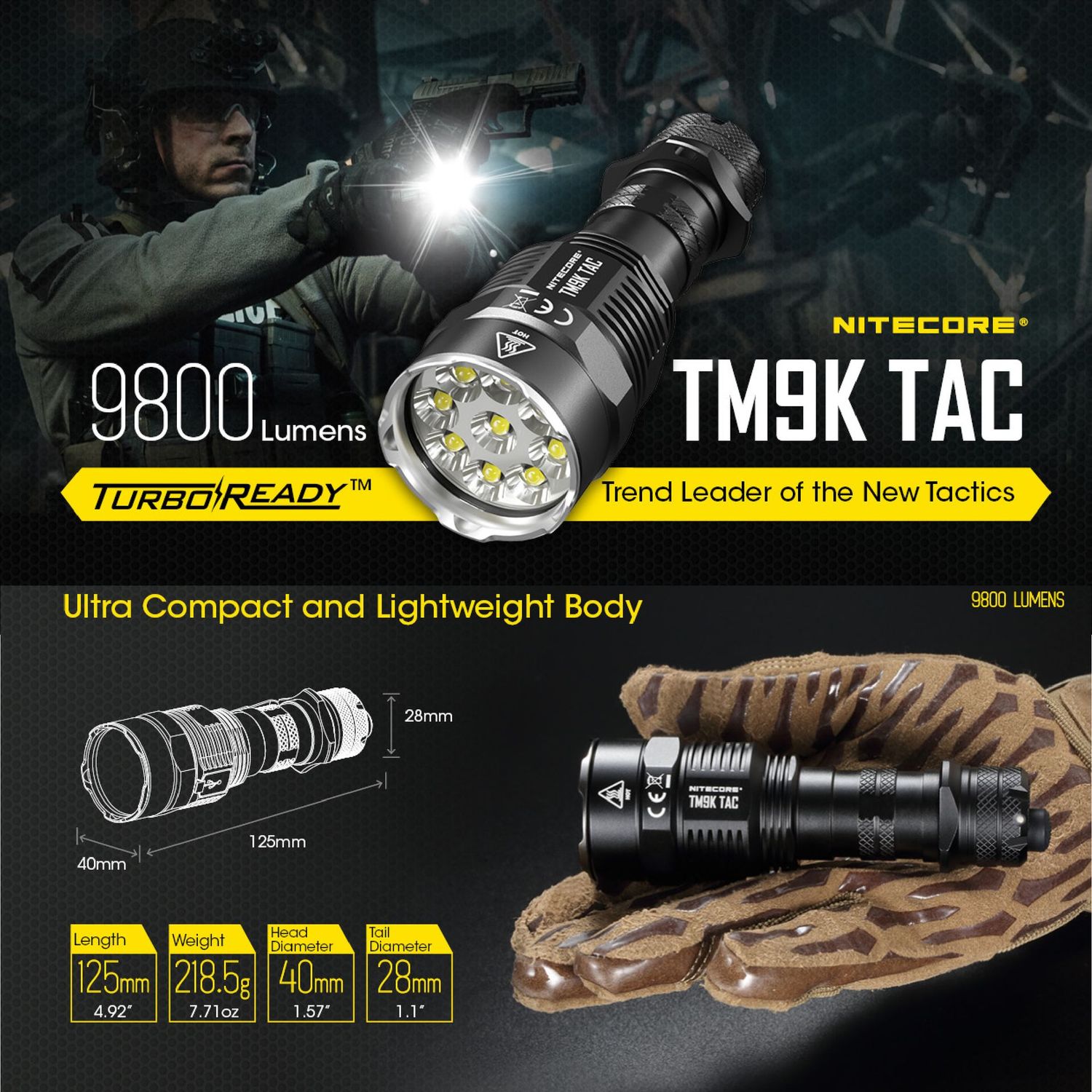 NITECORE TM9K TAC｜9800lm 近距爆閃｜5000mAh 直充 手電筒 Flashlight | 超強光