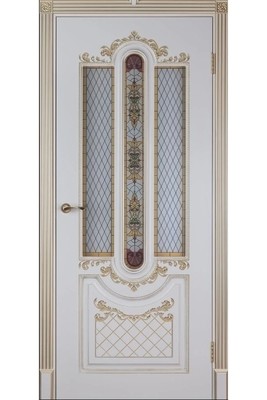 Дверь остекленная массив шпонированный "Александрия" белое золото + патина, Версаль