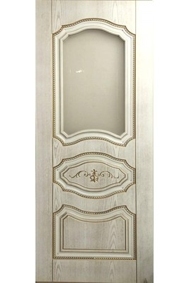 Дверь остекленная массив шпон "Марко" белое золото + патина, Версаль