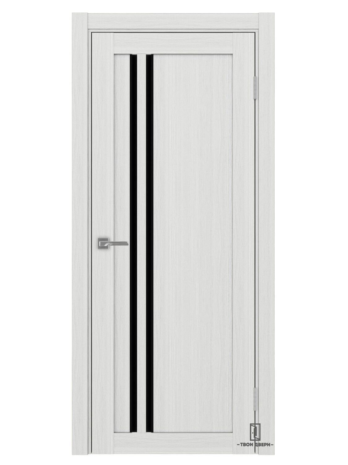 Дверь межкомнатная АПС 525 лакобель (черные молдинги), ясень серебристый