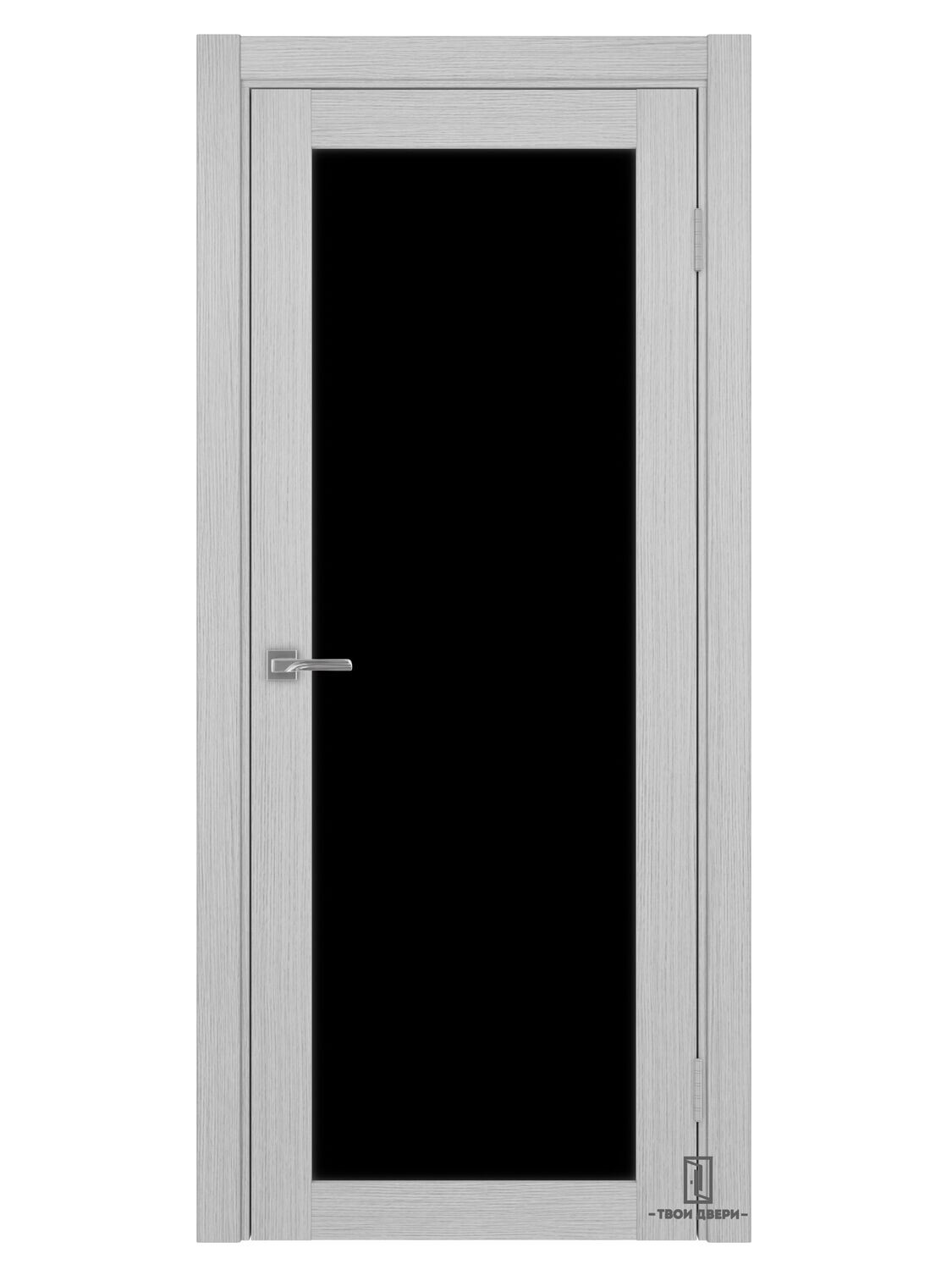 Дверь межкомнатная 501.2 черное стекло, ясень серебристый
