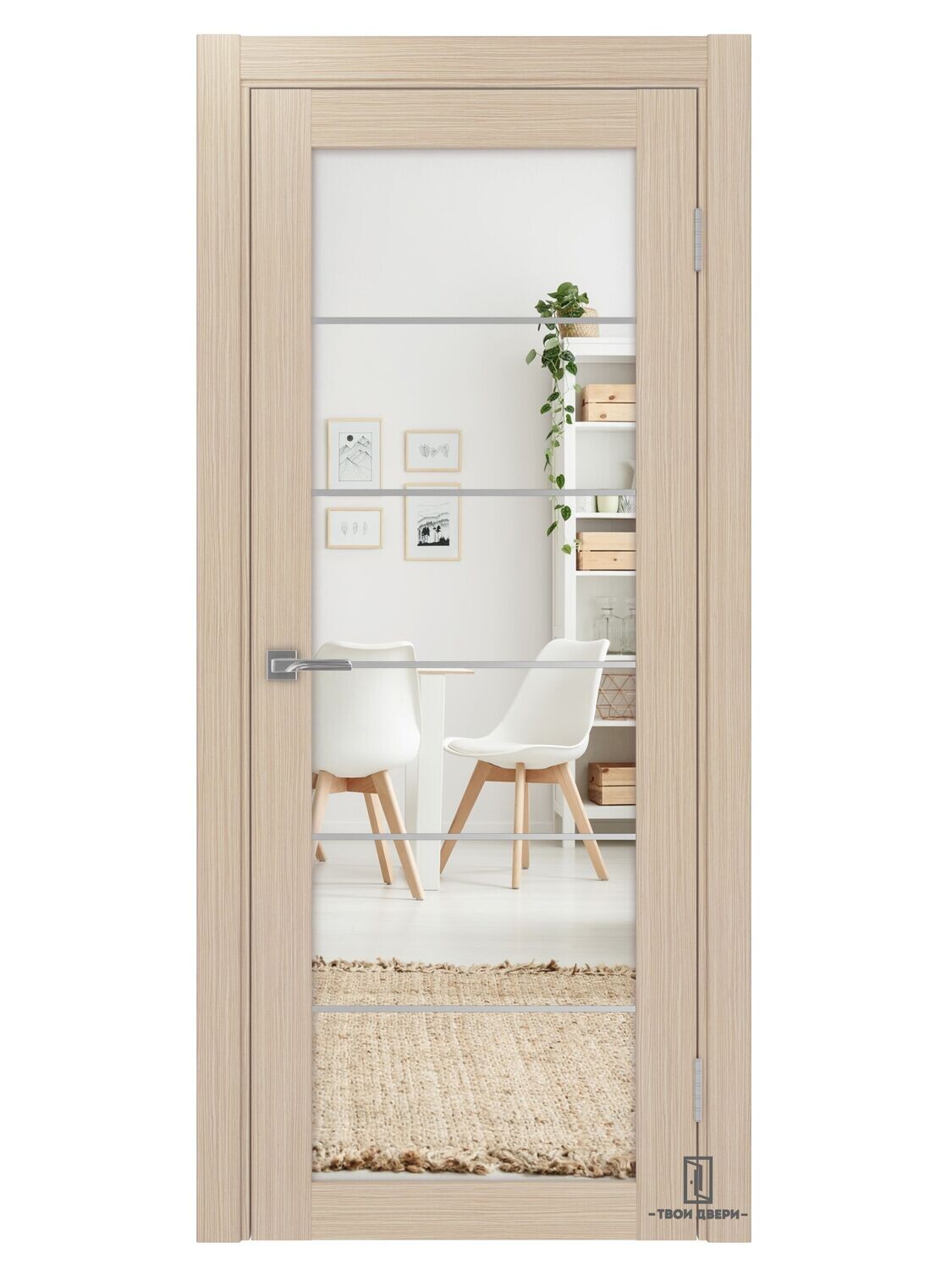 Дверь межкомнатная АСС 501.2 зеркало (молдинги), беленый дуб