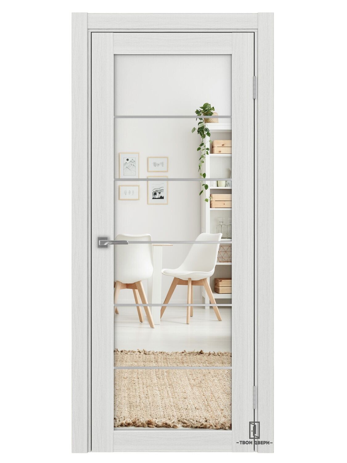 Дверь межкомнатная АСС 501.2 зеркало (молдинги), ясень серебристый