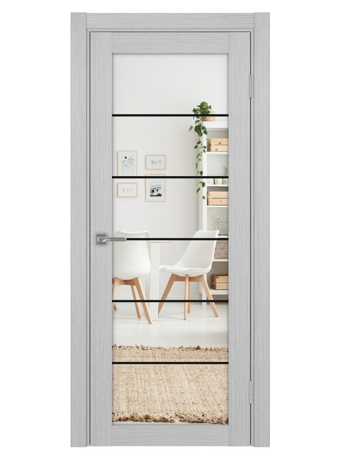 Дверь межкомнатная АСС 501.2 зеркало (черные молдинги), дуб серый, Ширина полотна, мм: 600