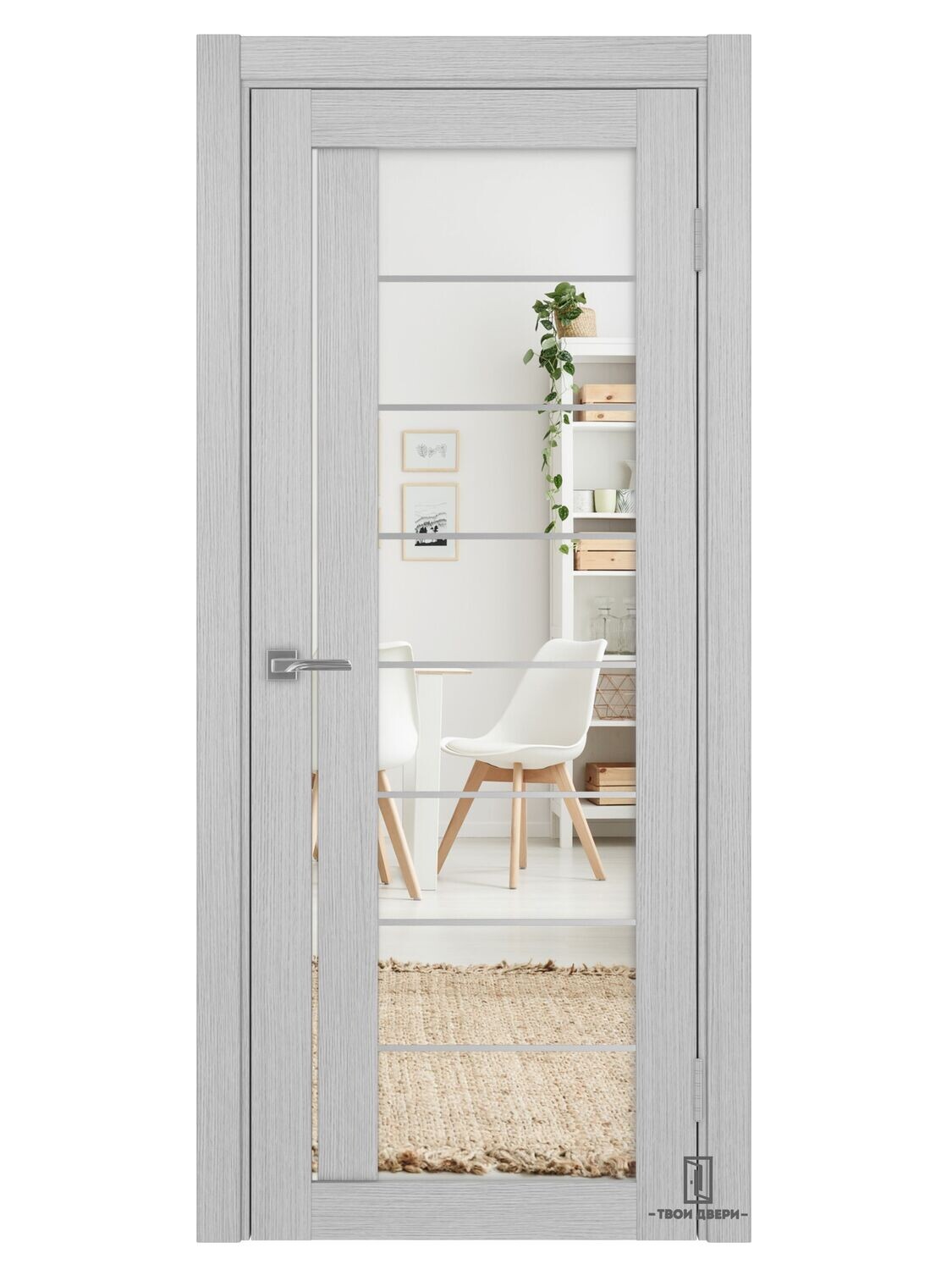 Дверь межкомнатная АСС 524 зеркало (молдинги), дуб серый